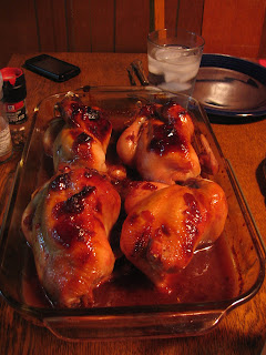 Cherry glazed Cornish hens