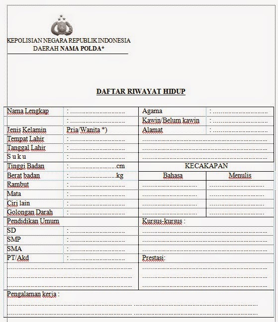 contoh daftar riwayat hidup daftar masuk polri  Centre Document LAMPUNG TENGAH