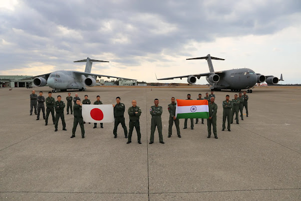 Exercise Shinyuu Maitri: India Air Force C-17 transport aircraft exercises with Japanese Air Self Defence Force C-2