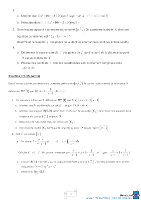 devoir de contrôle 2 mathématiques bac Math