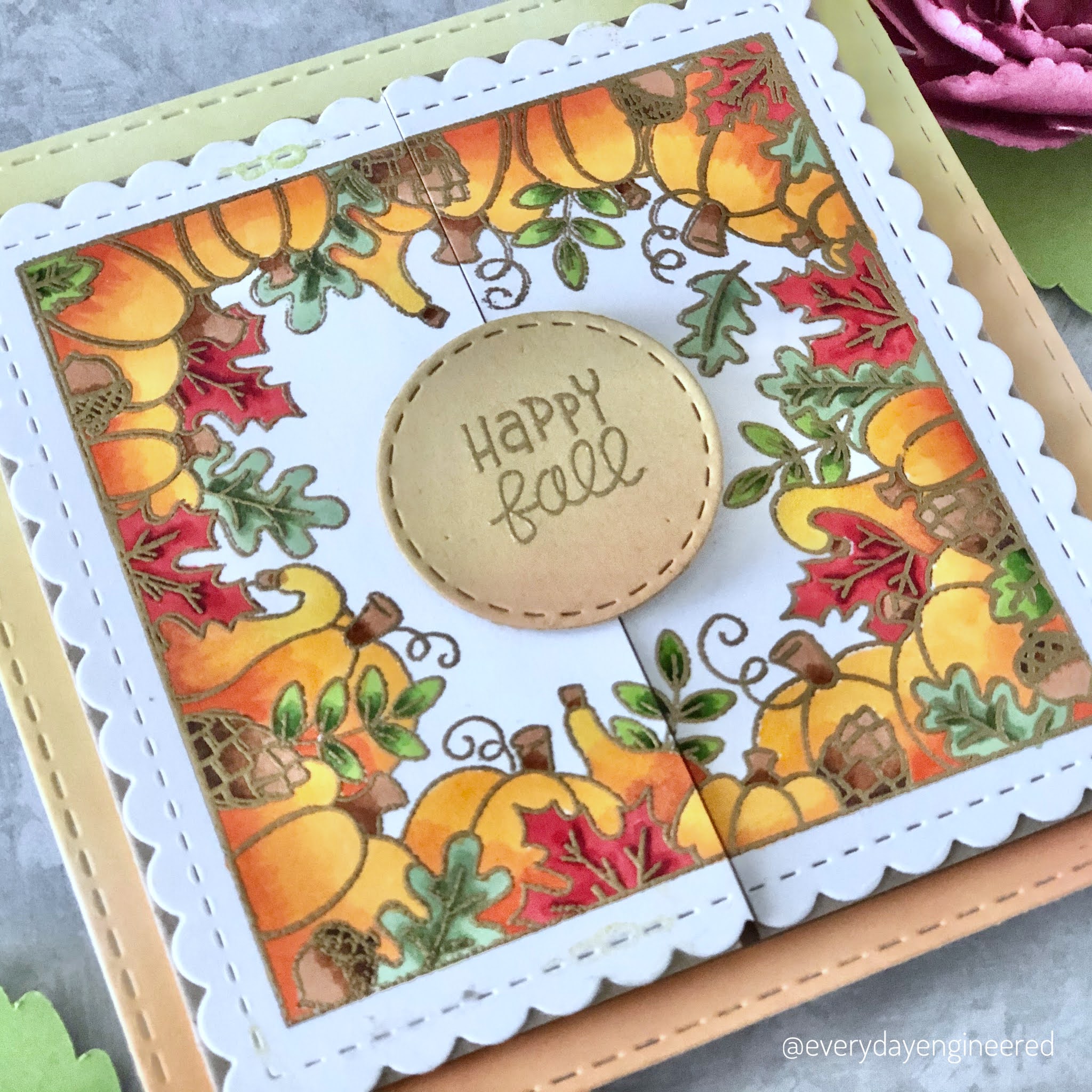 Fall Gatefold Card by October Guest Designer Farhana | Fall Fringe Stamp Set and Frames Squared Die Set by Newton's Nook Designs #newtonsnook