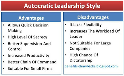 advantages disadvantages of autocratic leadership