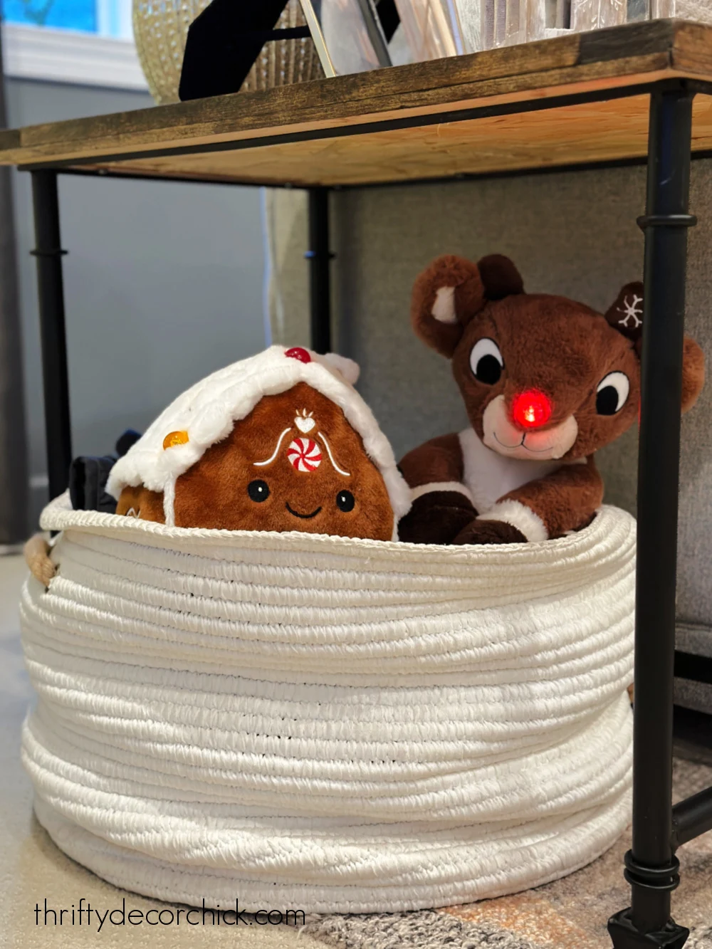 Christmas stuffies in basket