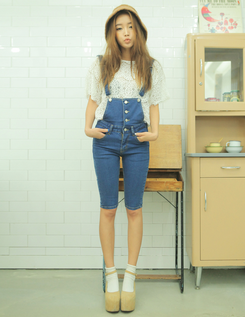 Denim Suspender Shorts