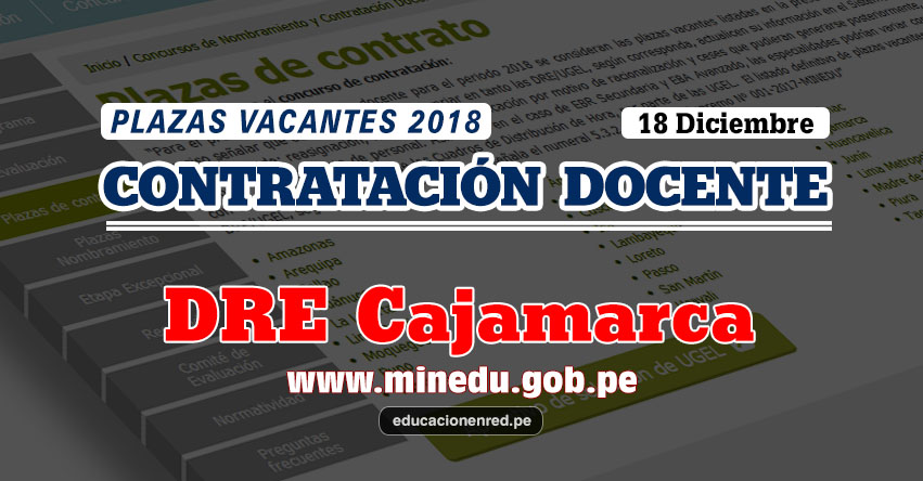 DRE Cajamarca: Plazas Vacantes Contrato Docente 2018 (.PDF) www.educacioncajamarca.gob.pe