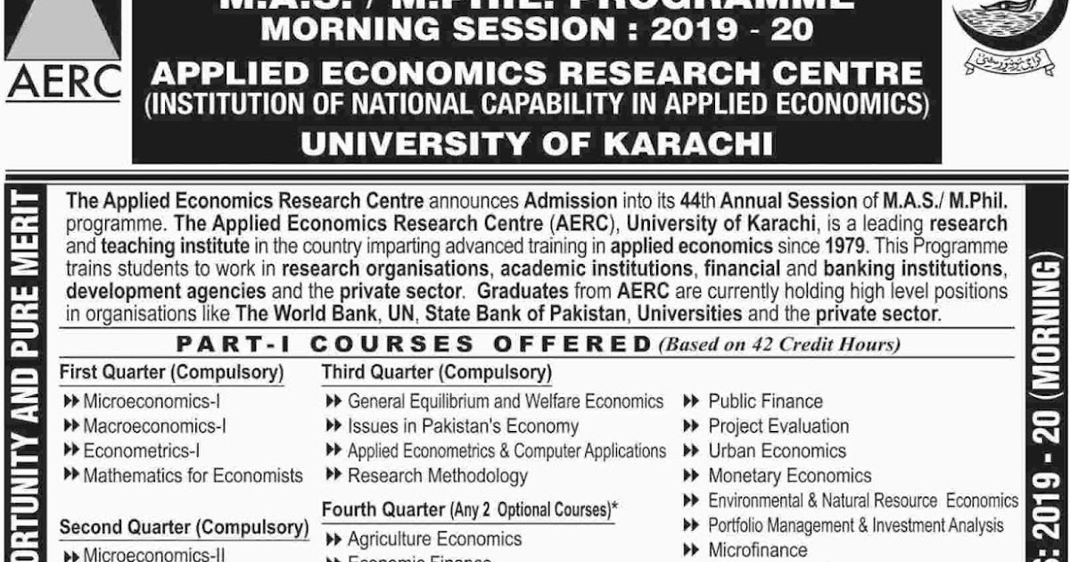 University Of Karachi Offers Admission M A S M Phil Program