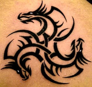 Tribal Three Dragon Tattoos Desaign