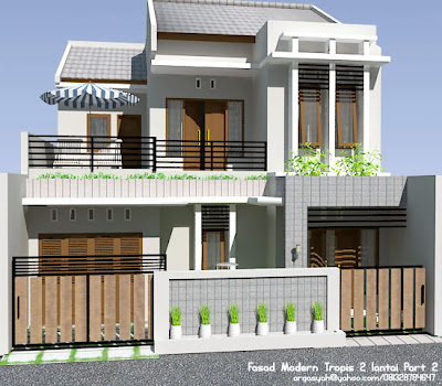 Desain Fasad Rumah 2 Lantai Modern Tropis Part 2 