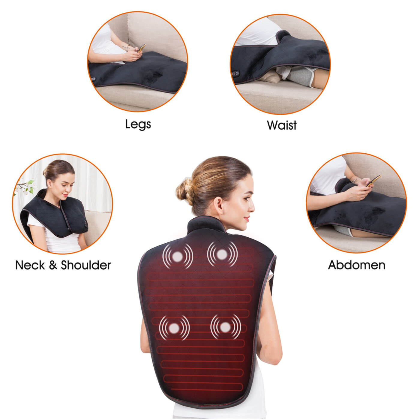 Woman wearing heating pad for pain relief-Snailax massagers