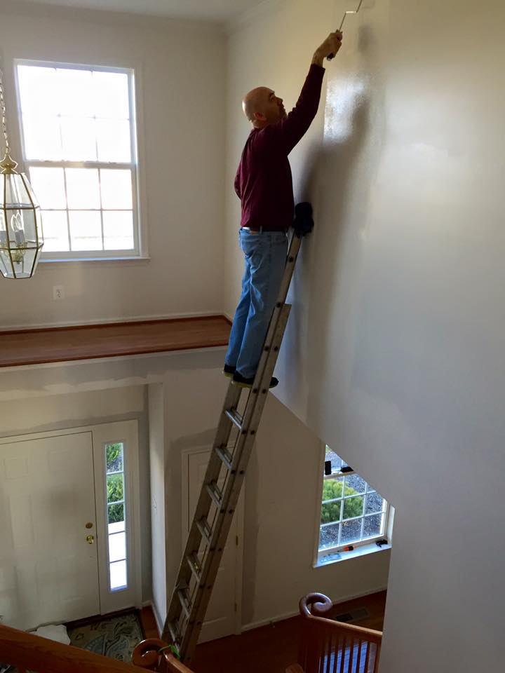 Hubby Painting on Dangerous Ladder