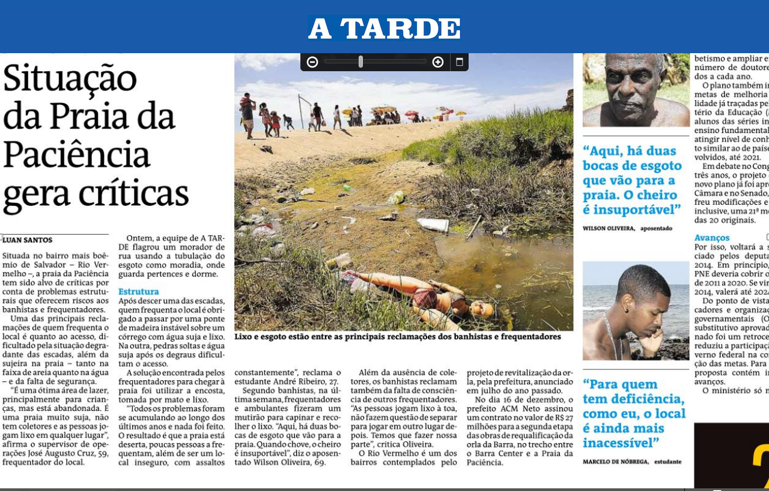 Jornal A Tarde publica matéria sobre abandono da Praia da Paciência 