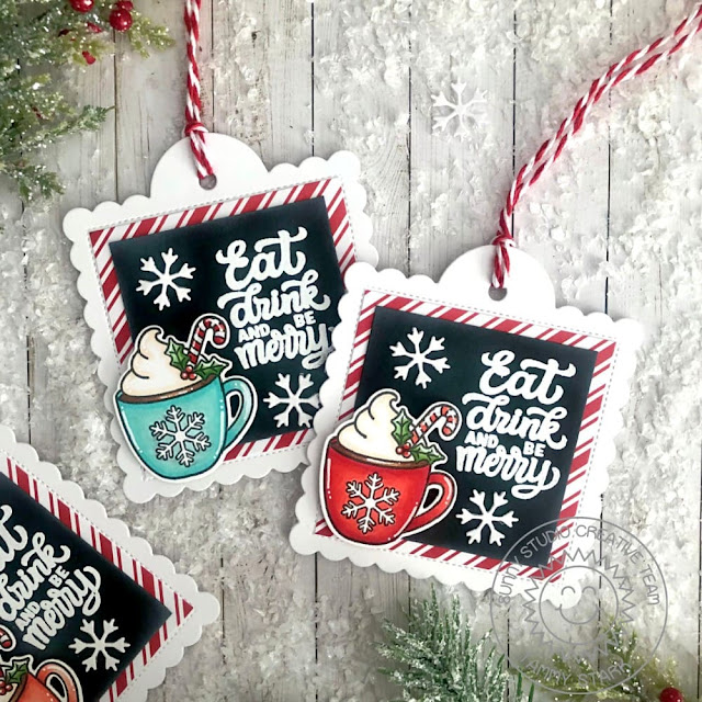 Sunny Studio Stamps: Merry Mocha Holiday Tags by Tammy Stark (featuring Scalloped Square Tag Dies, Basic Mini Shape 2 Dies)