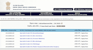 UPSC Bharti Vacancy 2024 | यूपीएससी द्वारा विभिन्न प्रकार के कुल 85 पदों पर भर्ती के लिए ऑनलाइन आवेदन, अंतिम तिथि 11-01-2024