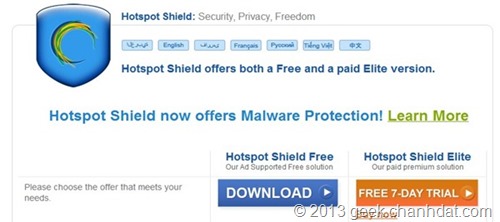 Cách vào facebook bị chặn bằng Hotspot Shield
