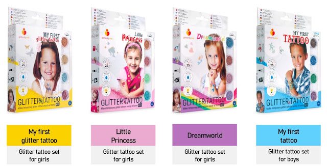the 4 different kits in the smaller size glitterify me glitter kits
