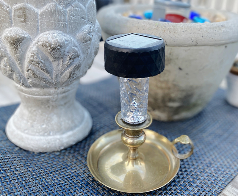 brass candle holder with solar light