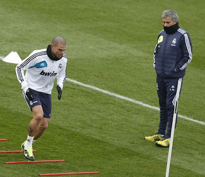 Pepe training at Real Madrid sports city with Jose Mourinho