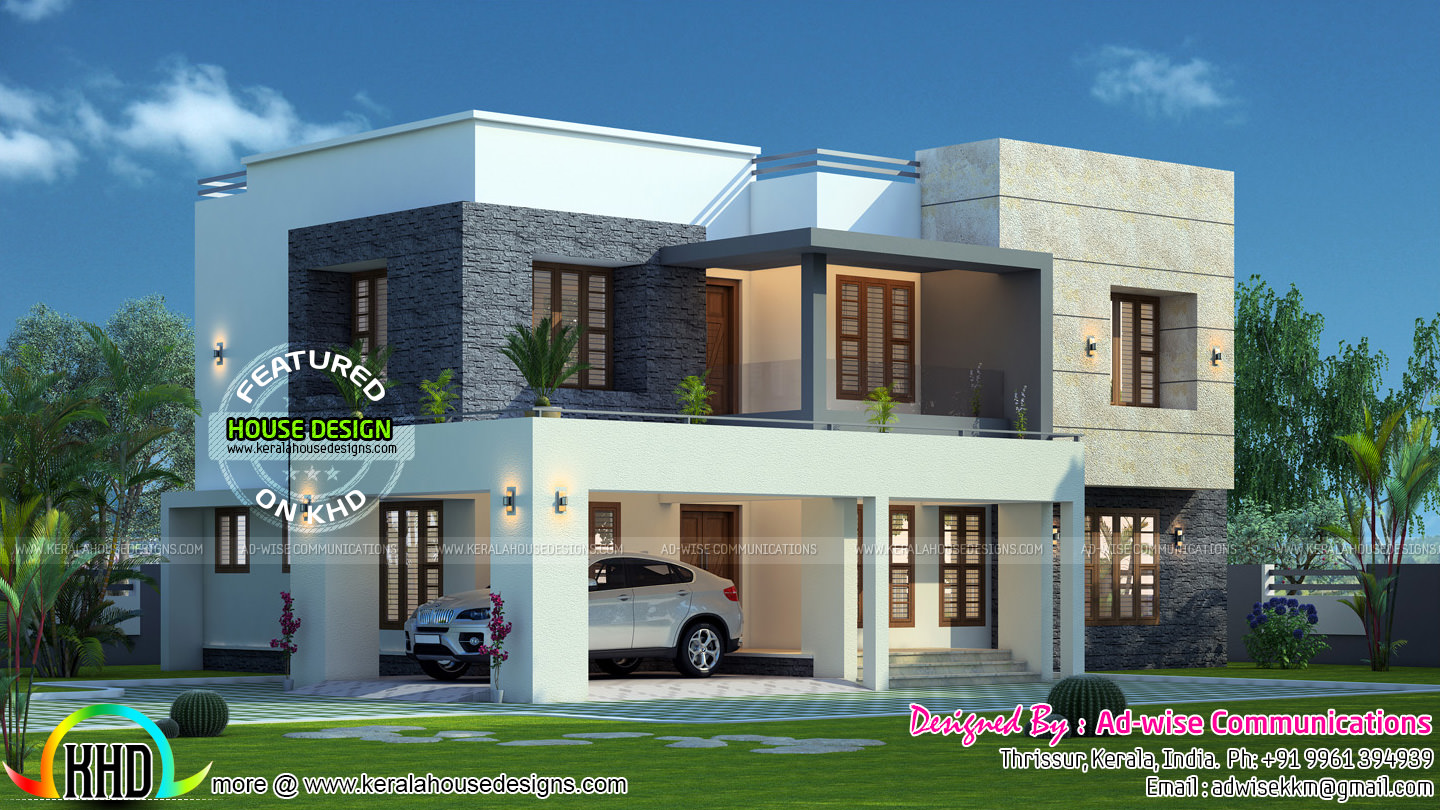 Flat roof 3 bedroom house Kerala home design and floor plans