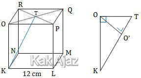 Jarak dari titik O ke garis KT pada kubus ABCD.EFGH, soal Matematika IPS no. 28 UN 2018