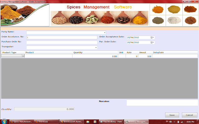 Order Acceptance Entry in Spices Software in Rajkot,Gujarat,India