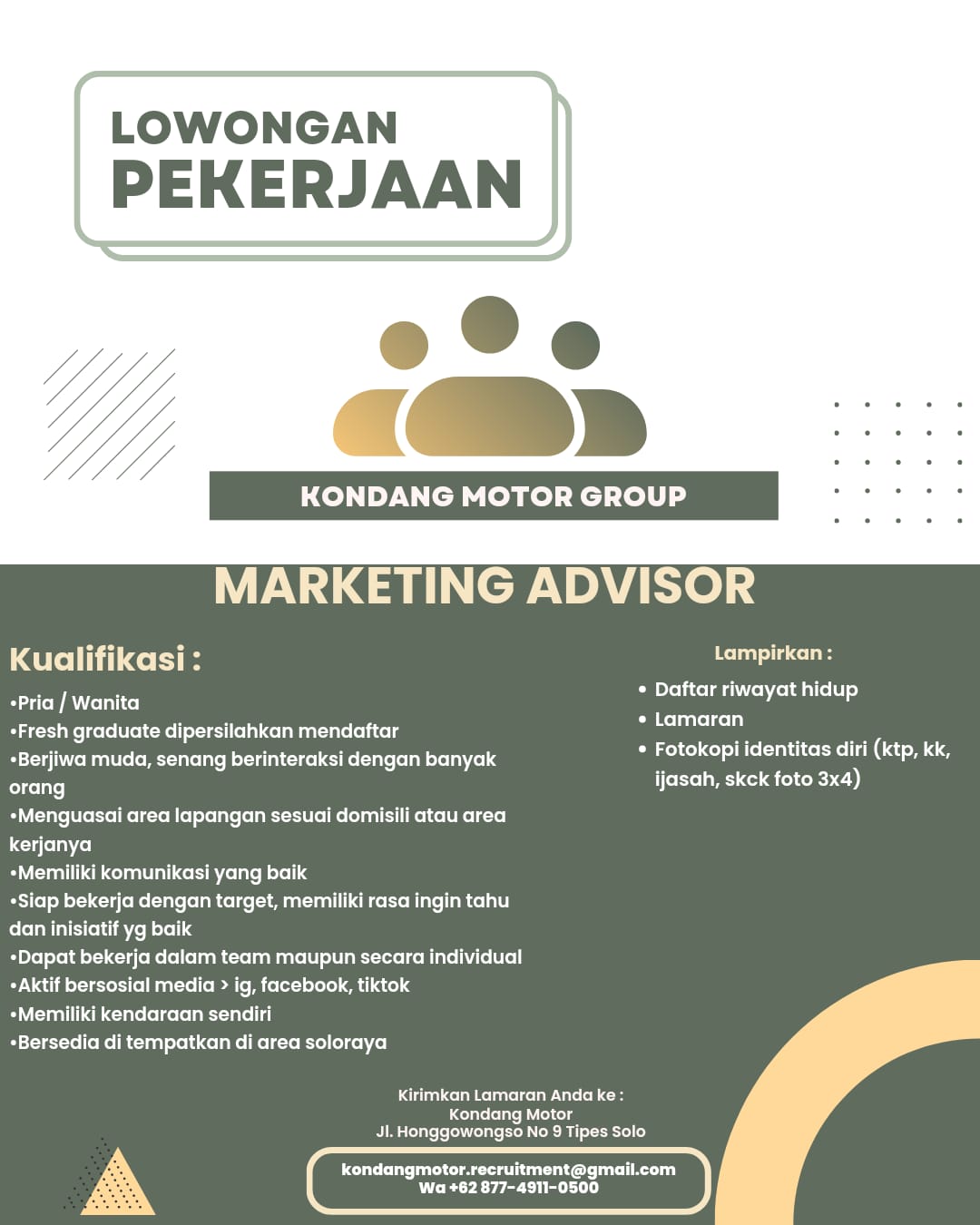 Loker Kondang Motor Solo Admin Staff, Marketing Advisor, dll