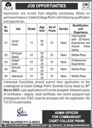 Latest Cadet College Government Jobs 2023