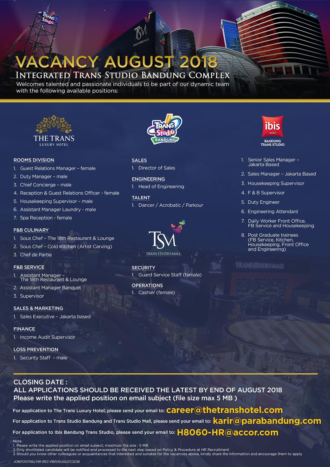 TransStudio Bandung Jobs News August 2018 | Archived ... - 