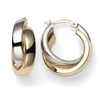 14k Yellow and White Gold Crossover Hoop Earrings