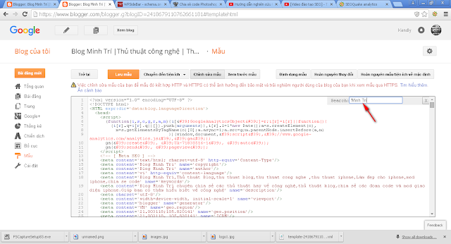 Cách tìm nhanh từ khóa khi chỉnh sửa Template Blogspot