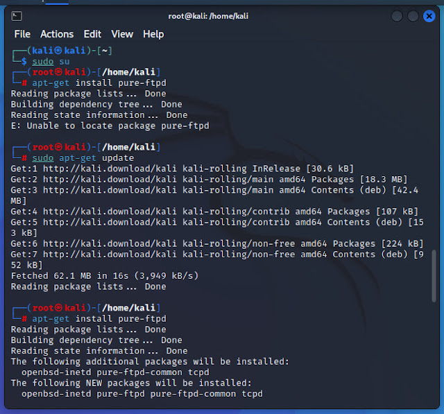 Figura 12: comandos instalação servidor ftp linux