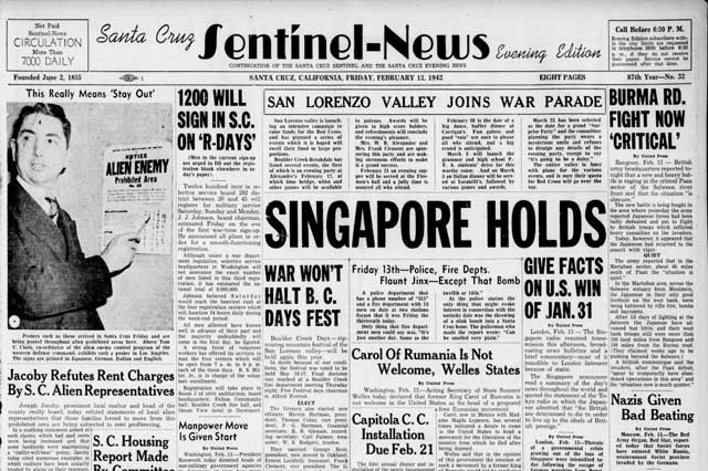 Santa Cruz Sentinel-News, 13 February 1942 worldwartwo.filminspector.com