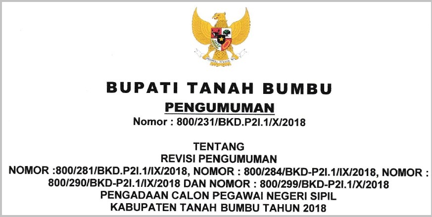 Formasi CPNS Kabupaten Tanah Bumbu Tahun 2018