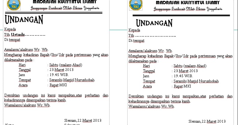 MKI : CONTOH BENTUK UNDANGAN RAPAT MADRASAH