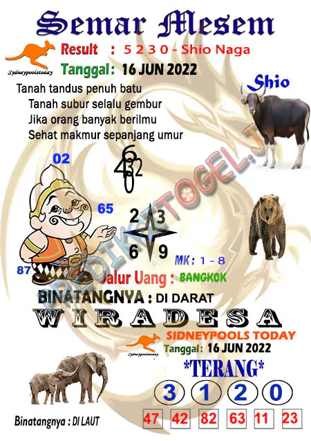 Prediksi Semar Mesem SDY Hari Ini JP 16 Juni 2022