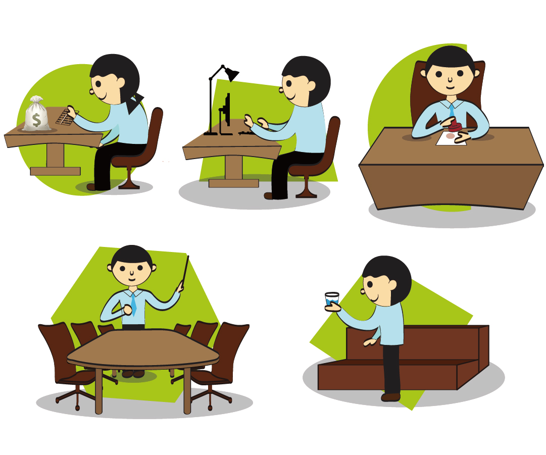 Bezierinfoベジェインフォ オフィスで働く人 Cartoon Office Figure Vector イラスト素材