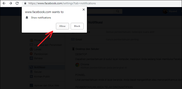 Cara Menonaktifkan / Aktifkan Notifikasi Facebook Desktop di Google Chrome