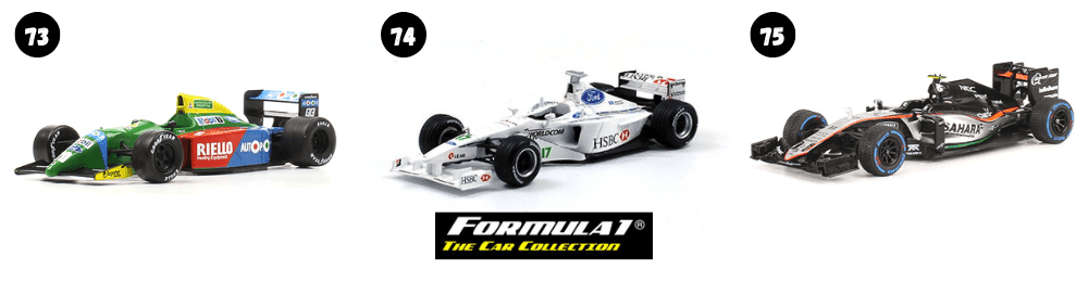 f1 the car collection, benetton b190 1:43 nelson piquet, stewart sf03 1:43 johnny herbert, force india vjM09 1:43 sergio perez