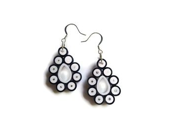 Long Black and white color Tear Drop Earrings for Kids - Quillingpaperdesigns