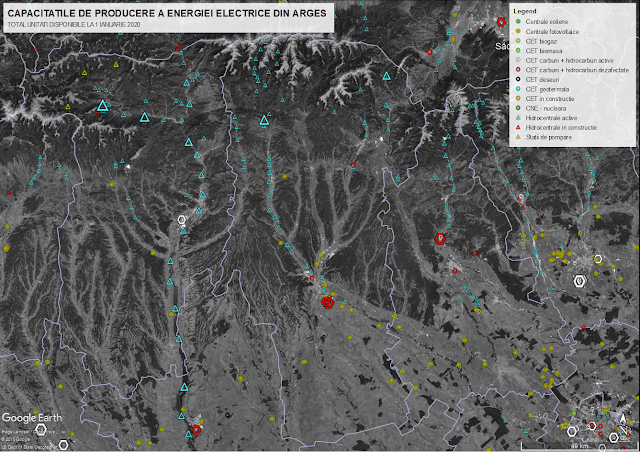 Unitati de producere a energiei electrice din judetul Arges in anul 2020.