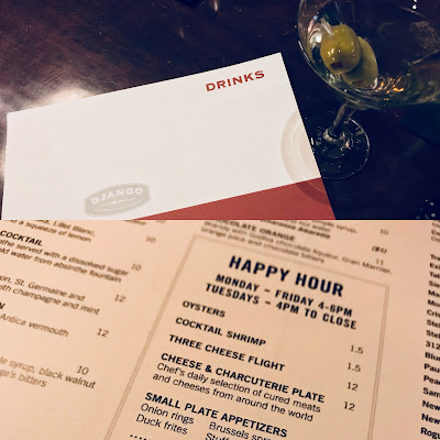 Happy Hour Menu and photo of Martini with olives