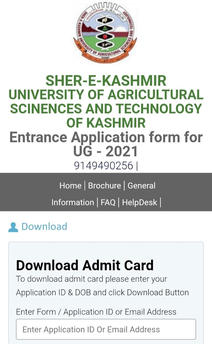 SKUAST KASHMIR | Admit Cards for SKUAST Entrance Test UG-2021 Available Now | Download Here