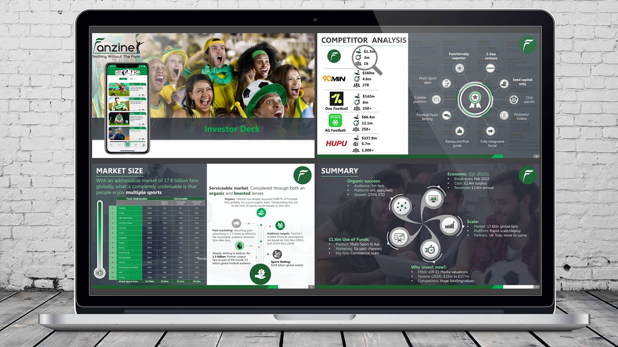Sports mobile application PowerPoint investor pitch deck that demonstrates all the features and advantages of a platform for Premier League fans.