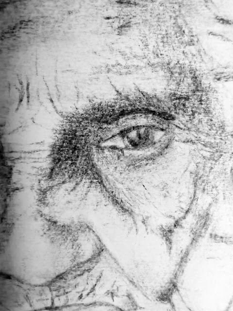 Charcoal art Solitude Old woman Old age