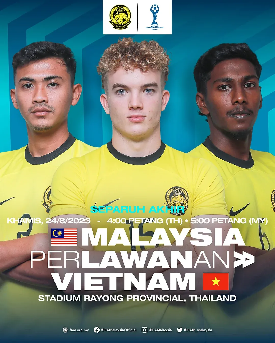 Siaran Lansung Live Malaysia vs Vietnam Separuh Akhir Kejuaraan Piala AFF B-23 24 Ogos 2023