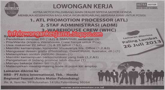 Lowongan Kerja Staf Administrasi, ATL Processor, Warehouse 