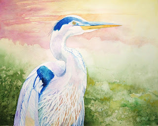 great blue heron watercolor bose