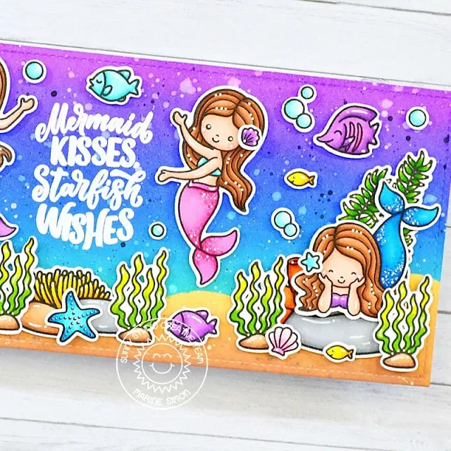 Sunny Studio Stamps: Mermaid Kisses Card by Marine Simon (featuring Magical Mermaids, Ocean View, Fintastic Friends)