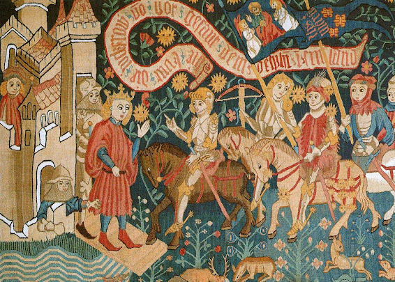 Santa Joana d'Arc chega a Chinon, tapeçaria alemã, Castelos medievais