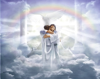 Jesus welcomes child to heaven gates image