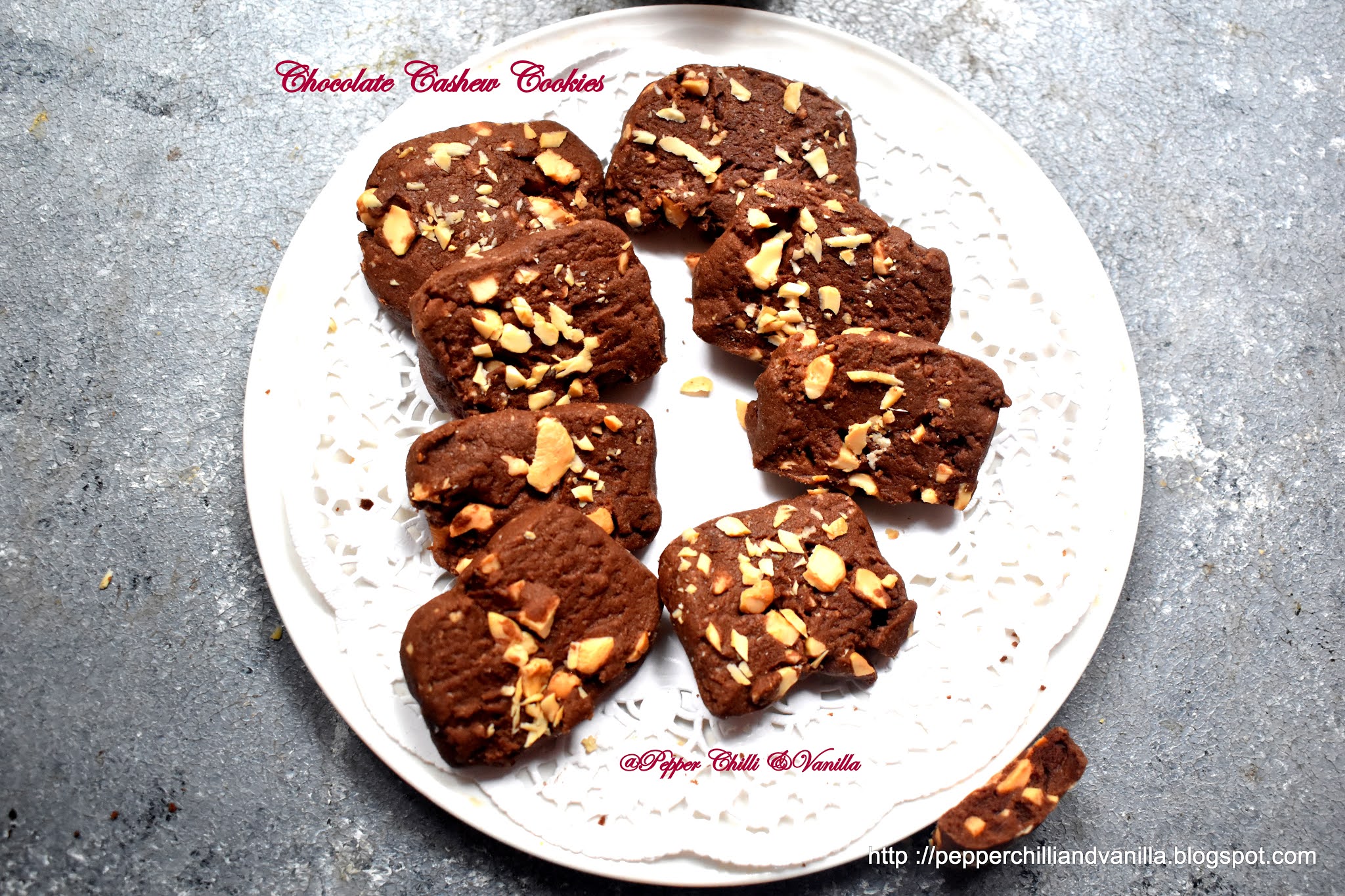 Eggless Chocolate Cashew Cookies